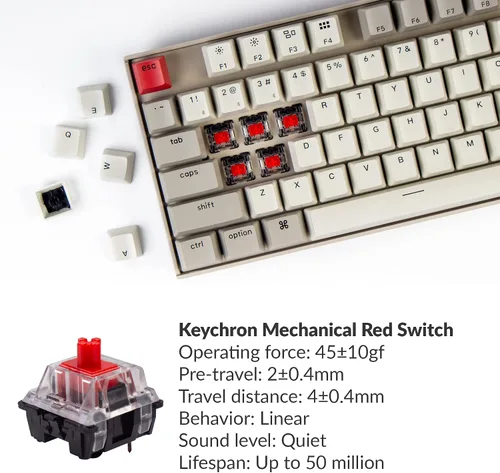 Vista 3 de Keychron K8 87 teclas Tenkeyless Layout inalámbrico Bluetooth teclado mecánico para juegos Mac multitarea tipo C teclado de computadora con cable