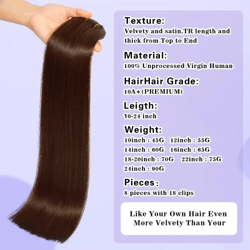 Vista 4 de Extensiones de cabello humano real con pinzas, 8 piezas, extensiones de cabello humano 100% Remy virgen con clip, extensiones de cabello humano liso