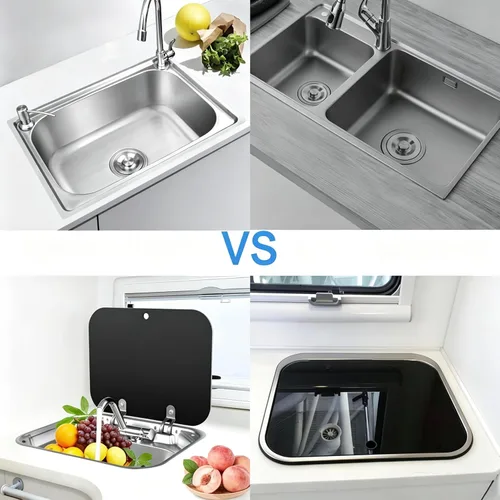 Vista 6 de Fregadero de cocina y bar de 17 pulgadas de montaje inferior para autocaravana, estación de trabajo, cuenco individual, lavabo para lavado de manos