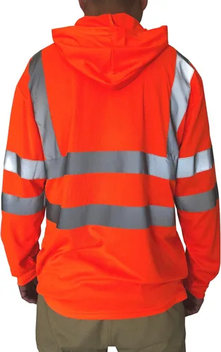 Vista 3 de Hi Vis - Camiseta de alta visibilidad de manga larga para trabajo de construcción, camisetas reflectantes con capucha Naranja