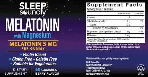 Vista 2 de Sleep Soundly Gomitas de melatonina y magnesio, melatonina de 5 mg, sin gluten, sin gelatina, 60 gomitas, morado, baya, 60