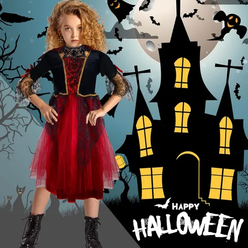 Vista 6 de 3 piezas de accesorios de disfraz de vampiro para niñas, collar gótico retro de Halloween, collar y colmillos de vampiro dientes con pellets