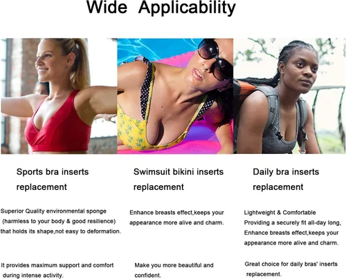 Vista 6 de 3 pares de almohadillas extraíbles para brasier triangular, insertos para bikinis, brasier deportivo, traje de baño para copas C D, color beige