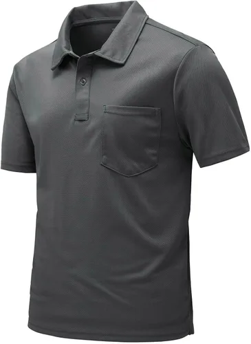 Vista 14 de Rdruko Camisas polo para hombre de manga corta, secado rápido, para golf y deportes al aire libre con bolsillo 01 Negro