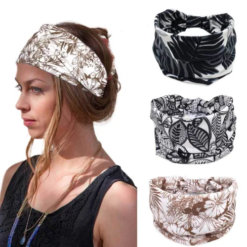 Vista 7 de Bohend - Diademas bohemias anchas y elásticas para mujer, 3 unidades, suaves y antideslizantes, accesorios para el cabello para yoga, entrenamiento
