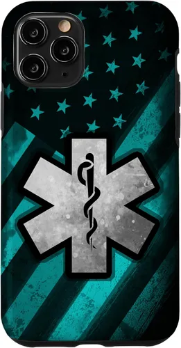 Vista 27 de Funda para iPhone 16 EMT EMS Paramédico Azul Turquesa USA Bandera Americana