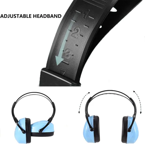 Vista 3 de Auriculares con cancelación de ruido para niños con autismo y necesidades sensoriales, orejeras ajustables para bebés, niños pequeños y niños, Azul
