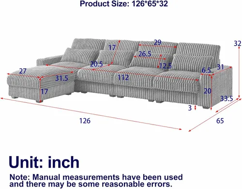 Vista 2 de Sofá cama modular de pana de 126 pulgadas de gran tamaño con portavasos, sofá cama convertible de 4 plazas con puerto de carga USB y cojines de Beige