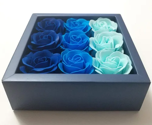 Vista 3 de JM Caja de jabón de baño de rosas perfumadas con flores de flora azul, aceite esencial de plantas, jabón de rosas en caja de regalo, regalo