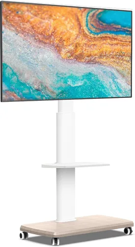 Vista 8 de FITUEYES - Soporte de TV móvil con ruedas para pantalla plana de 32 a 75 pulgadas, soporte de TV alto con soporte giratorio para dormitorio, al aire