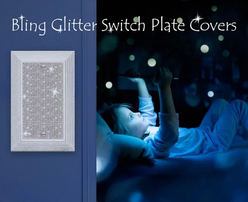 Vista 6 de Cubierta para interruptor de luz, con purpurina, bonitas cubiertas de placa de interruptor con diamantes de imitación plateados, textura blanca
