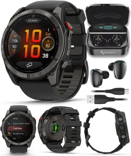 Vista 19 de Garmin Fenix 0.315 – 1.693 in Zafiro, AMOLED Multisport GPS Smartwatch, gris carbón DLC titanio con silicona negro/gris guijarro, linterna LED fenix