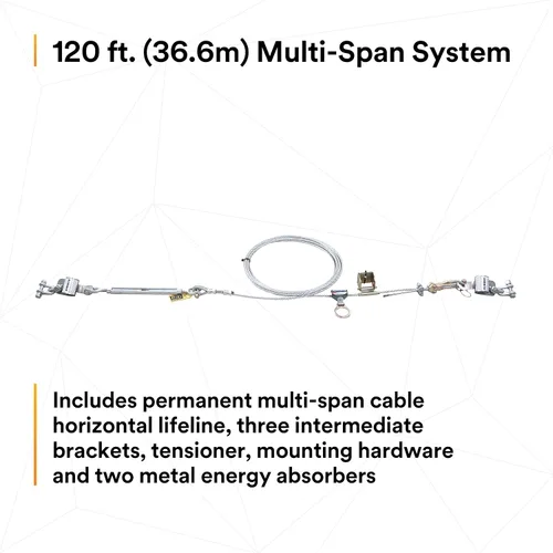 Vista 3 de 3M DBI-SALA Sayfline 7603120 Cable galvanizado multitramo de 120 pies con 3 soportes intermedios, tensor, hardware de montaje y absorbedores