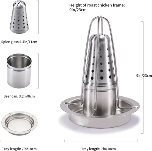 Vista 4 de AMOZO Soporte para pollo para latas de cerveza para parrilla y ahumador, soporte para pollo de acero inoxidable 304 de alta calidad, tostadores