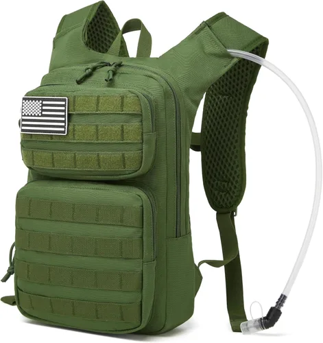 Vista 11 de wotony Mochila de hidratación con vejiga de agua para senderismo, paquete de hidratación táctica para hombres y mujeres, mochila de agua Molle