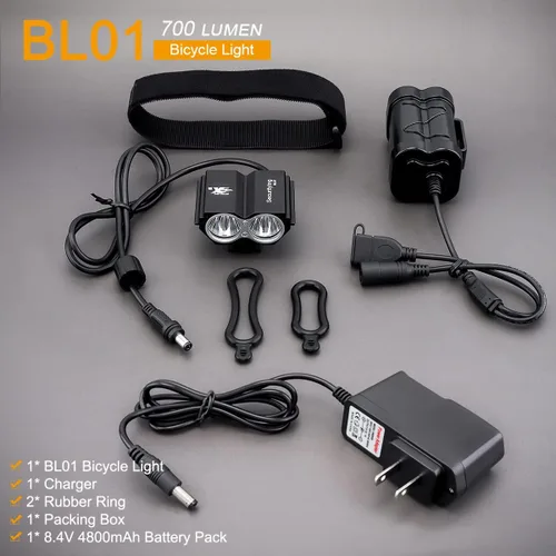 Vista 9 de SecurityIng Luz LED impermeable de 700 lúmenes para bicicleta, 4 modos, lámpara de bicicleta súper brillante + batería recargable de 8.4 V +