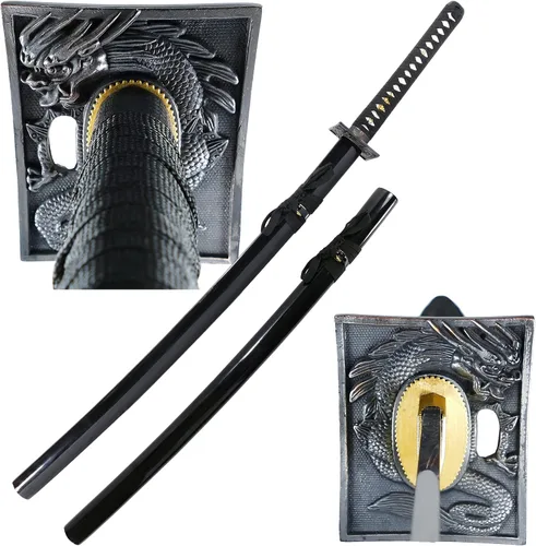 Vista 10 de MAKOTO Handmade Sharp Katana Samurai Sword, Black, Choose Your Tsuba Negro