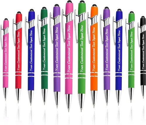 Vista 52 de Bolígrafo personalizado, 50 bolígrafos personalizados, grabado a granel con logotipo de nombre, lápiz digital de tinta negra suave con toque