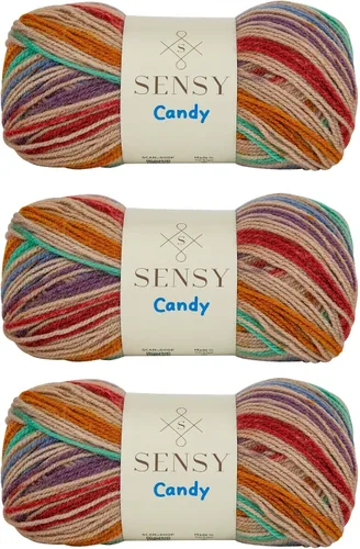 Vista 15 de Sensy Candy Yarn - Hilo de 5 madejas, 3.5 onzas, 251 yardas, multicolor para ganchillo y tejido, calibre ligero 3