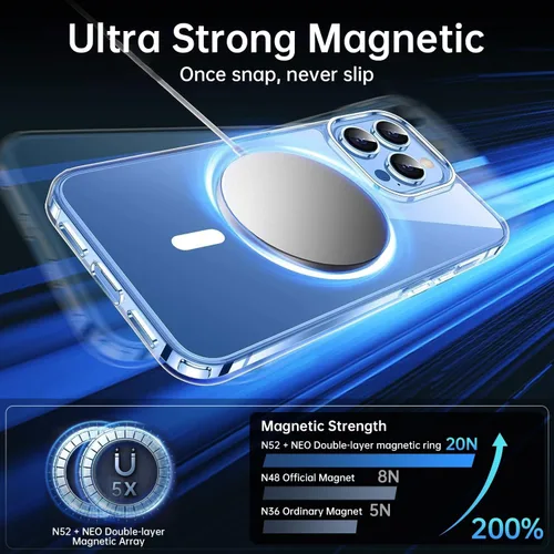 Vista 4 de Funda magnética para iPhone 14 Pro [compatible con MagSafe] [Fuerte magnético] [Protección de grado militar de 10 pies] Funda delgada para iPhone 14