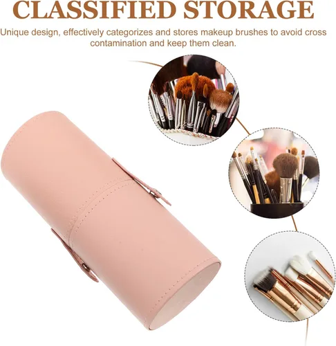 Vista 5 de 2pcs Leather Makeup Brush Holder: Stand-Up Cosmetic Brush Organizer Case for Vanity Countertop - Portable Makeup Bag for Travel
