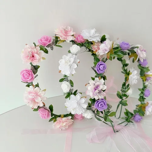 Vista 3 de Vividsun Corona de pelo de boda guirnalda floral corona ajustable rosa flor corona (3 piezas)