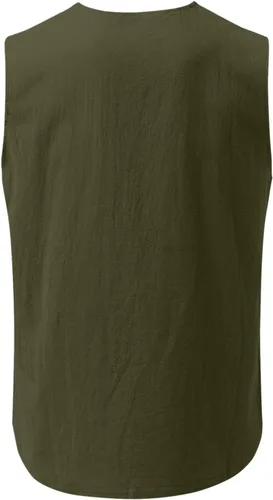 Vista 3 de Camisetas sin mangas para hombre, de algodón, casual, con estampado gráfico, relajadas, con encaje, camisetas sin mangas, chaleco básico de verano
