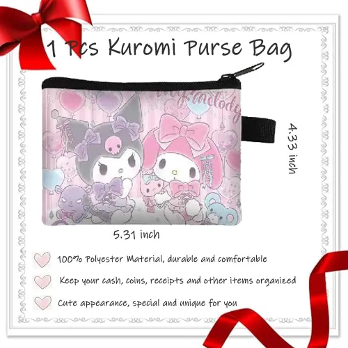 Vista 5 de Herstar Kuromi and My Melody - Juego de regalo de dibujos animados, incluye 1 bolsa con cordón, 1 llavero, 2 collares, 1 bolsa de bolso, 50