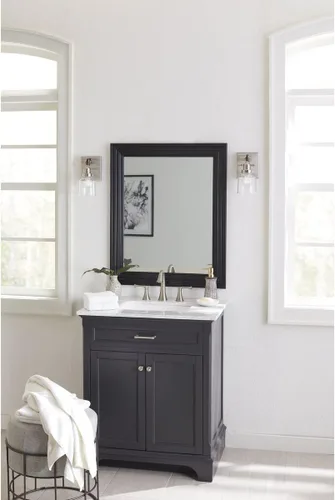 Vista 4 de Progress Lighting Rushton Collection - Lámpara de tocador de baño de cristal transparente (1 lámpara), níquel cepillado