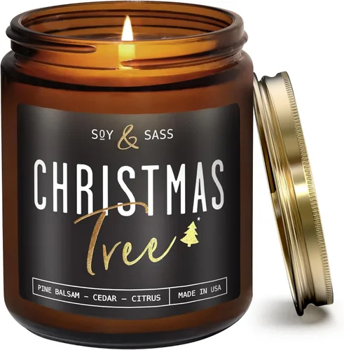 Vista 8 de Vela de bálsamo, velas de Navidad perfumadas – Vela de soja 'bálsamo + cedro', con abeto bálsamo, cedro y cítricos - Infundida con aceites
