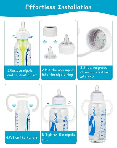 Vista 8 de Kit de conversión de vaso para biberones de vidrio estrechos y estrechos de Dr. Browns, kit de transición a prueba de derrames con boquilla