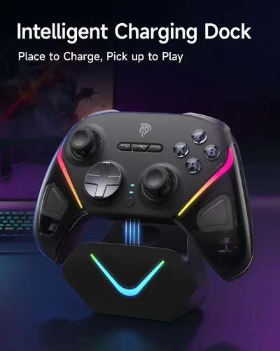 Vista 6 de EasySMX D10 Wireless Game Controller TMR Anti-Drift Joysticks, Dual-Mode Triggers, 1000Hz Polling, Mechanical Buttons, RGB Bluetooth Gamepad for