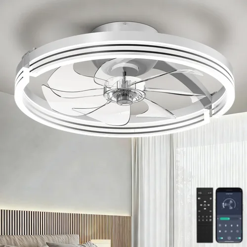 Vista 16 de Ventiladores de techo de 18 pulgadas con luces y control remoto Marfil