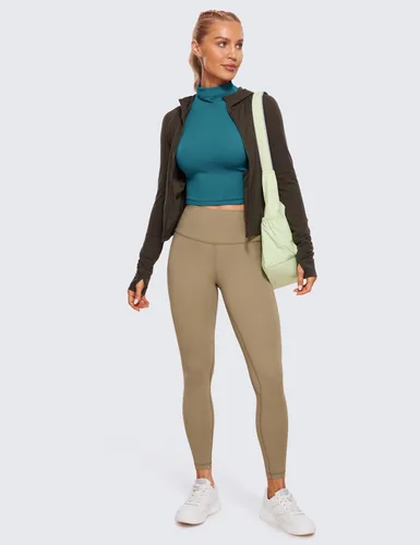 Vista 3 de CRZ YOGA Butterluxe - Camiseta corta de manga larga con cuello alto falso para mujer, ajustada, atlética, entrenamiento, casual, capa base