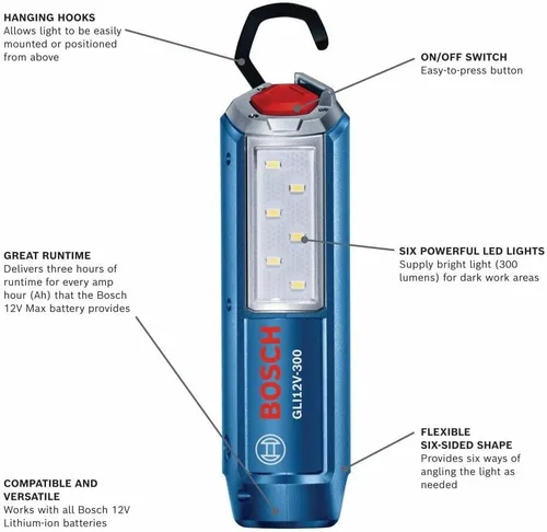 Vista 3 de Bosch GLI12V-300N lámpara de trabajo LED de 12 V Max, herramienta desnuda