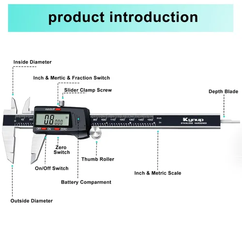 Vista 5 de Kynup - Calibrador digital, herramienta de medición de calibrador Negro