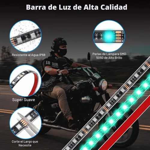 Vista 3 de 8 piezas de luces LED RGB para motocicletas para Harley Davidson Kawasaki Suzuki Yamaha Golf Cart, kit de luces LED multicolor impermeables de 12V