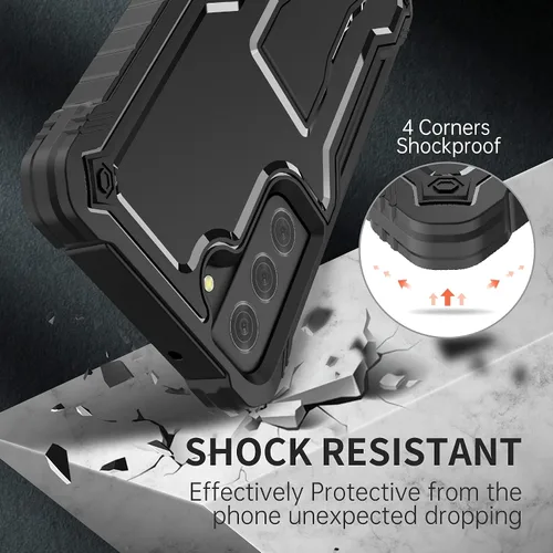 Vista 5 de FITO Funda para Samsung Galaxy S21 FE, doble capa a prueba de golpes resistente para teléfono Samsung S21 FE 5G con protector de pantalla, soporte
