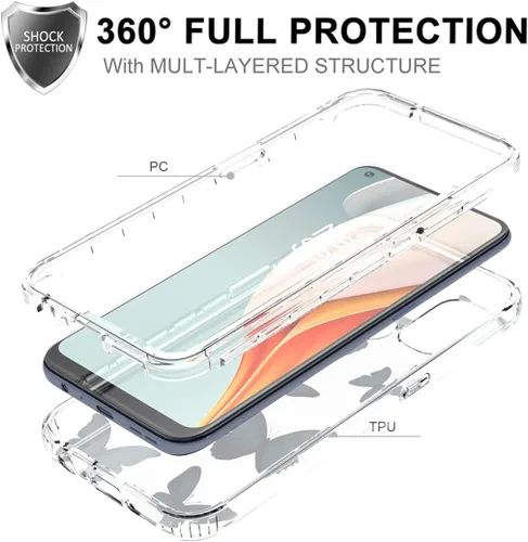 Vista 3 de Funda para OnePlus Nord N100 BE2013 con protector de pantalla de vidrio templado, bonito patrón de mariposa transparente de cuerpo completo, fundas