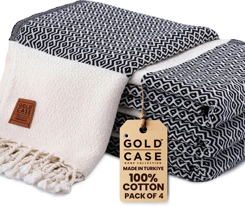 Vista 36 de Gold CASE - Juego de 4 Toallas de Mano Turcas para Baño, 20 x 40 pulgadas, Toallas de Baño 100% Algodón, Toalla Pequeña de Cocina Aphrodite