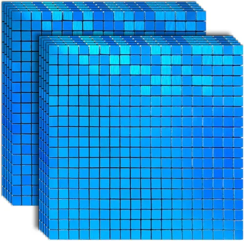 Vista 10 de 10 hojas de azulejos de salpicaduras para despegar y pegar, paneles de pared autoadhesivos de aluminio 3D, calcomanías de mosaico metálico