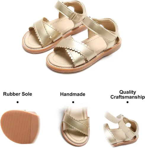 Vista 5 de Felix & Flora Sandalias para niña pequeña - Zapatos de vestir para niña de flores, puntera abierta, zapatos planos de verano para niños pequeños