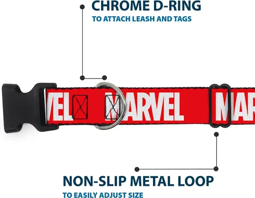 Vista 5 de Collar de perro Clip de plástico Marvel Red Brick Logo Rojo Blanco 9 a 15 pulgadas 1.0 pulgadas de ancho