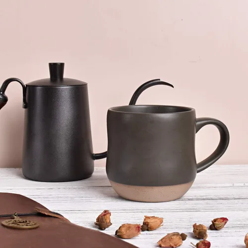 Vista 4 de Bosmarlin Juego de 2 tazas grandes de café moteadas de cerámica, taza de té grande, 17 onzas, aptas para lavavajillas y microondas (negro, 2)