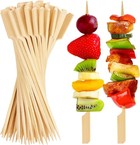 Vista 12 de FATLODA Palillos de Cóctel de Bambú de 3.5 Pulgadas [1200 PIEZAS] para Aperitivos, Brochetas de Madera Tipo Paleta, Palillos de Dientes Planos