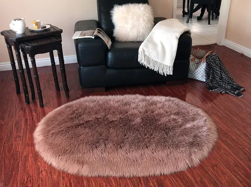 Vista 9 de LAMBZY Alfombra de pelo de oveja sintética, hipoalergénica, ovalada, sedosa, lujosa, para dormitorio, sala de estar, habitación de los niños, sofá
