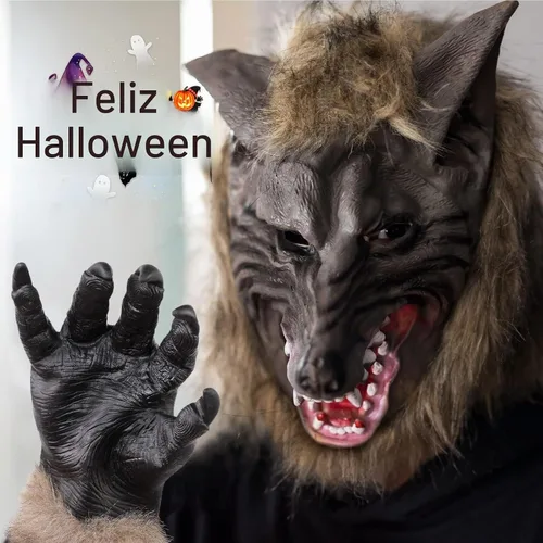 Vista 6 de Seenelling - Conjunto de disfraz de hombre lobo, máscara de lobo y guante