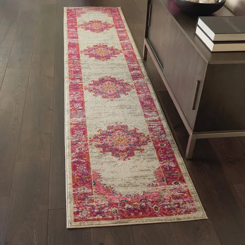 Vista 50 de Nourison Passion Alfombra marfil/negro, de 2 pies 2 pulgadas x 10 pies, fácil de limpiar, no desprende pelo, para habitación, sala, comedor, cocina