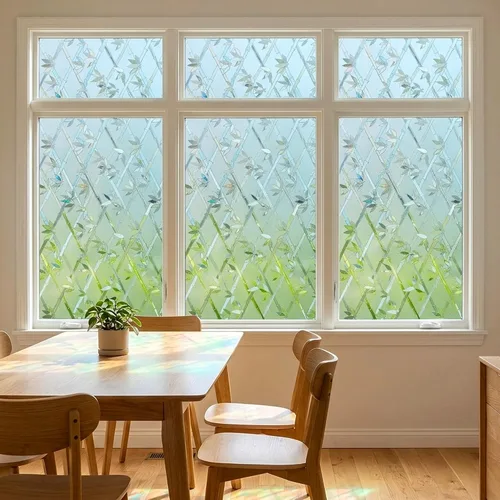 Vista 7 de Película estática para ventana, prisma 3D, vidrio emplomado de bambú, tintado para puerta corrediza de día y noche, calcomanía de privacidad