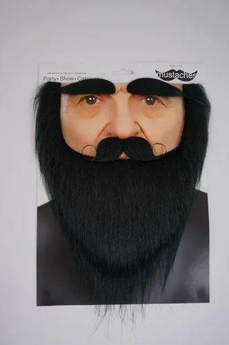 Vista 5 de Mustaches Fake Facial Hair Set, Beard, Eyebrows, Self-Adhesive Rey medieval negro